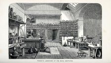 Faraday's Laboratory at the Royal Institution, pub. 1870. Creator: English School (19th Century).