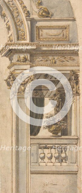 Design for Part of a Wall Elevation with a Balcony flanking an Arch, . Creator: Attributed to Faustino Trebbi (.