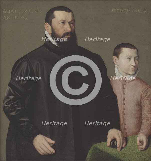 Portrait of the Nuremberg Goldsmith Hans Lencker (1523-1585) and his 9-year old son Elisius..., 1570 Creator: Nicolas Neufchatel.