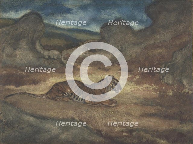 Tiger in Landscape, 1810-75. Creator: Antoine-Louis Barye.