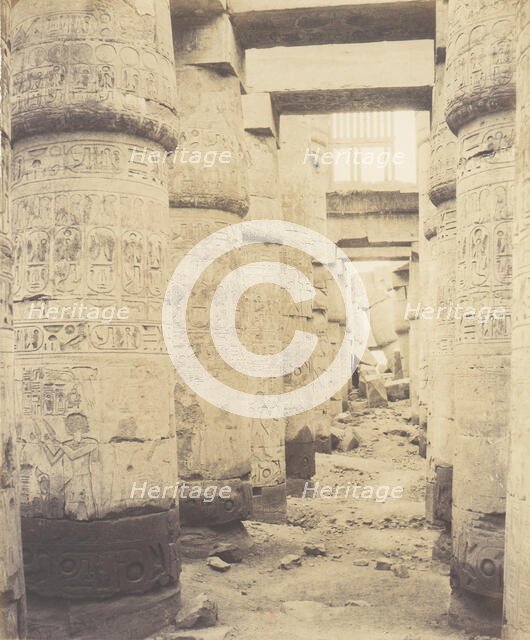 Karnak (Thèbes), Palais - Salle Hypostyle - Fenêtre et Chapiteaux des ..., 1851-52, printed 1853-54. Creator: Félix Teynard.