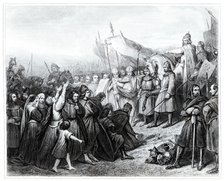 Charlemagne receive the submission of Wittekind in the year 785. Engraving from 1853.
