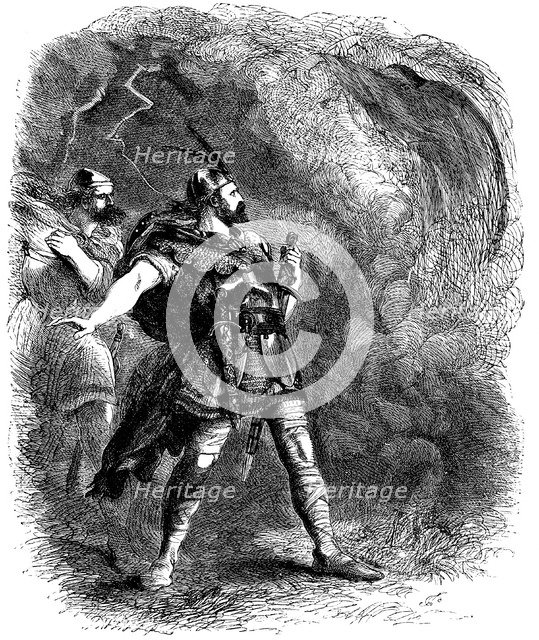 Macbeth and Banquo encountering the three witches, 1858. Artist: Sir John Gilbert