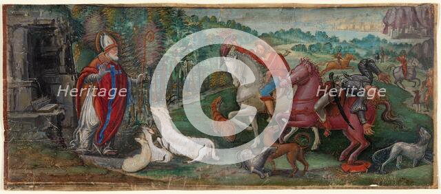 Miracle of the Deer of Saint Bassiano, from a Choir Book, 1500/10. Creator: Francesco Binasco.