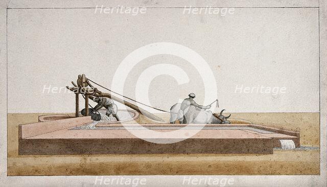 Two men drawing water from a well to channel into the fields, (between 1800 and 1899?). Creator: Unknown.