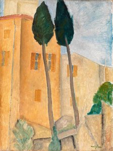 Cypresses and Houses at Cagnes , 1919. Creator: Modigliani, Amedeo (1884-1920).