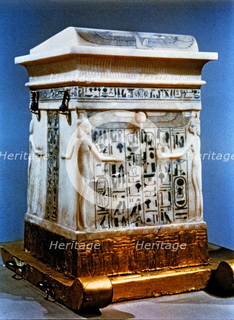 Canopic vase found among the grave goods in the tomb of Pharaoh Tutankhamun, carved in alabaster.