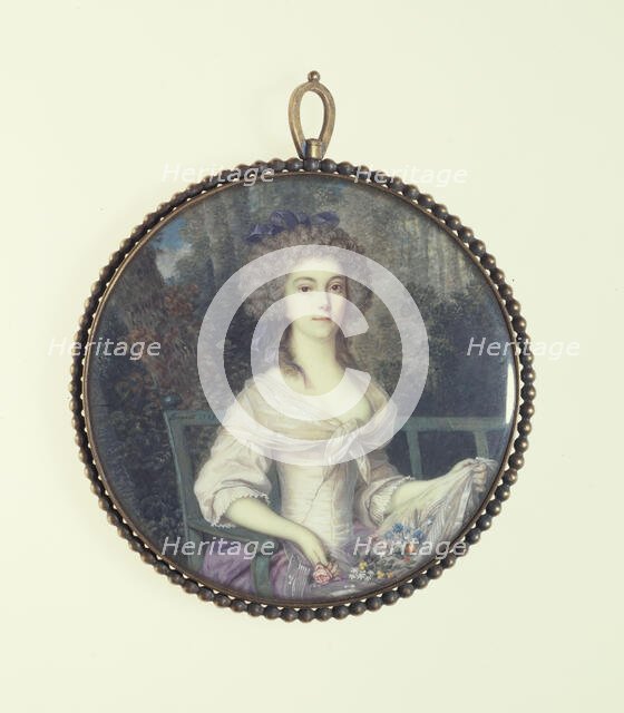 Young woman sitting on a bench, 1789. Creator: Jean-Alexandre Boquet.