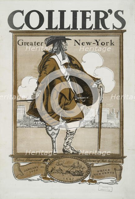 Collier's Greater New York, Petrus Stuyvesant, Governor of New Amsterdam, 1647, January 25, 1902. Creator: Edward Penfield.