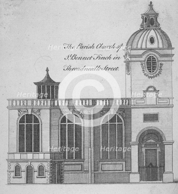Elevation of the Church of St Benet Fink, City of London, 1760. Artist: Anon