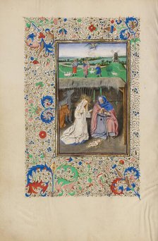 The Nativity and The Annunciation to the Shepherds; Llangattock Hours, 1450s. Creator: Master of the Llangattock Hours.