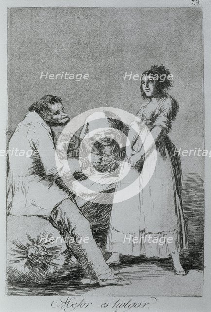 Los Caprichos, series of etchings by Francisco de Goya (1746-1828), plate 73: 'Mejor es holgar' (…