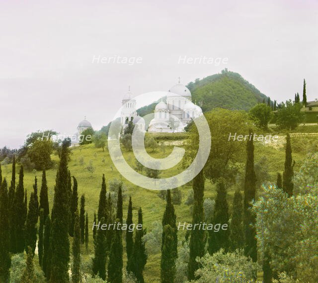 View from the south, Novyi Afon [monastery], between 1905 and 1915. Creator: Sergey Mikhaylovich Prokudin-Gorsky.