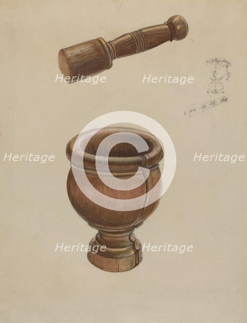 Mortar and Pestle, c. 1936. Creator: Ludmilla Calderon.