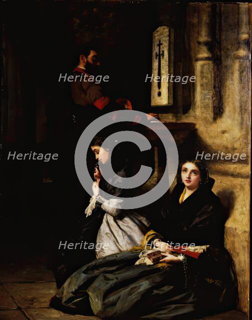 Agua-Bendita-A Church Scene, 1861. Creator: John Phillip.