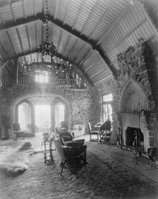 Interior of the stone mountain lodge of Mrs. Paul T. Mayo, Bear Creek Can~on...c1903 - 1923. Creator: Frances Benjamin Johnston.