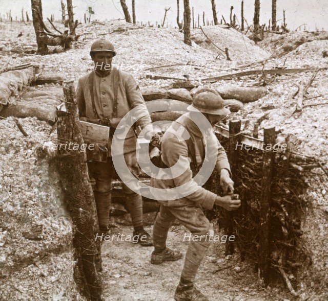 Throwing grenades, front line, c1914-c1918. Artist: Unknown.