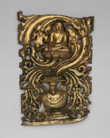Transcendent Buddha Akshobhya and Vessel Overflowing with Foliage (Purnagata), 15th/16th century. Creator: Unknown.