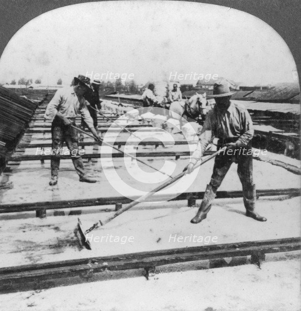 Solar evaporation, salt manufacture, Syracuse, New York, USA, 20th century. Artist: Keystone View Company