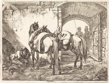 Cossack Horses in a Courtyard, 1818. Creator: Johann Adam Klein.