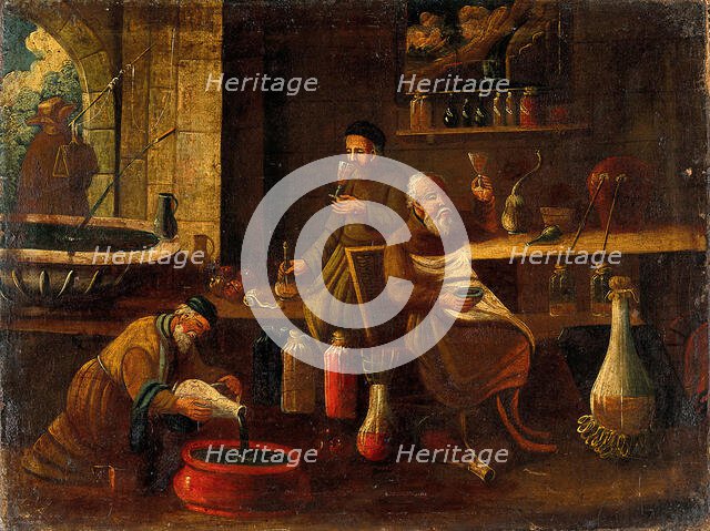 Men (monks?) making and sampling wines, spirits, or other beverages or medicines. Creator: Unknown.