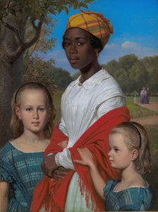 Portrait of Otto Marstrand's two Daughters and their West-Indian Nanny, Justina...Copenhagen, 1857. Creator: Wilhelm Marstrand.