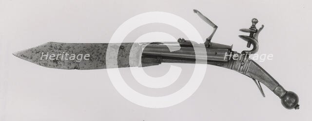 Combined Double-Barreled Flintlock Pistol and Folding Knife, Sweden, 18th century. Creator: Unknown.