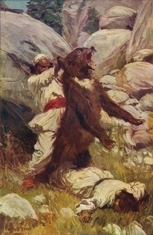 'Wrestling with a Bear', c1912. Artist: Unknown.