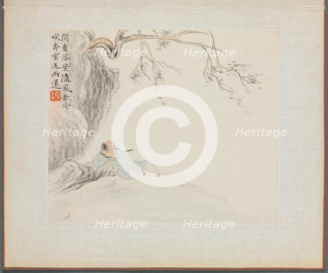 Album of Landscape Paintings Illustrating Old Poems: A Man Reclines..., 1700s. Creator: Hua Yan (Chinese, 1682-about 1765).