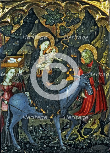  'Flight into Egypt', anonymous tempera Painting.