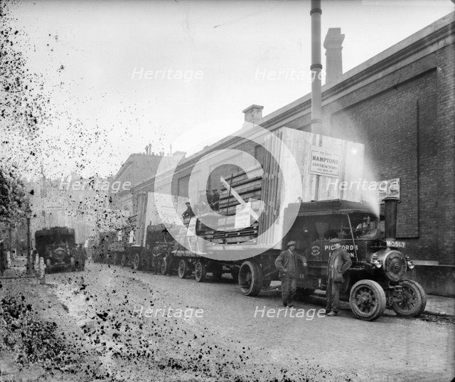 Loaded lorries outside Hampton's Munitions Works, Lambeth, London, 1914-1918. Artist: Bedford Lemere and Company