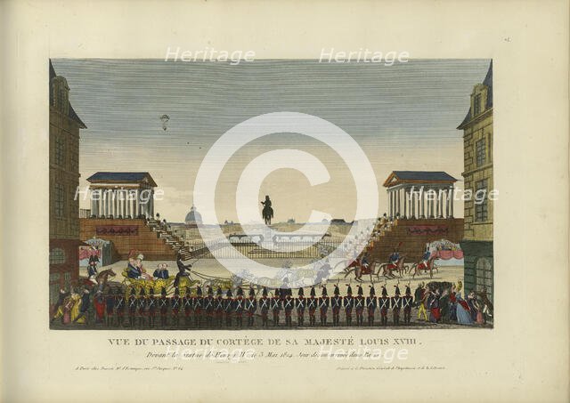 Vue du passage du cortège de Sa Majesté Louis XVIII, devant la statue de Henry IV le 3 mai 1814... Creator: Courvoisier-Voisin, Henri (1757-1830).