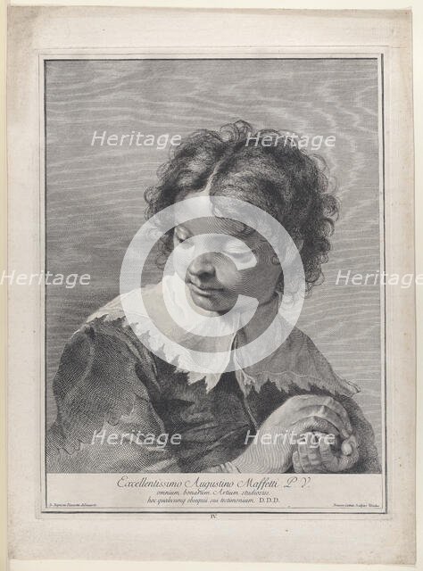 Boy with a lace collar holding a piece of fruit in his hands, 1743.  Creator: Giovanni Cattini.