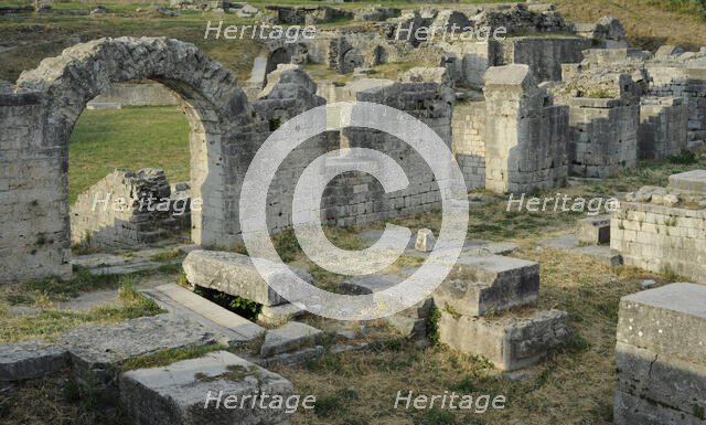 Partial view of the amphitheater ruins, ancient city of Salona, Solin, Croatia, 2018.  Creator: Unknown.