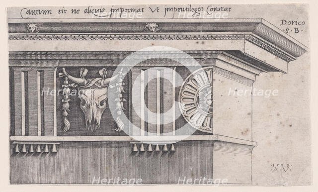 Doric Entablature, dated 1528. Creator: Agostino Veneziano.