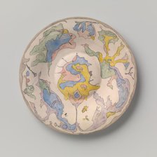 Dish with raised mirror, polychrome painted with watercolour, c.1920-c.1922. Creator: Plateelbakkerij Zuid-Holland.