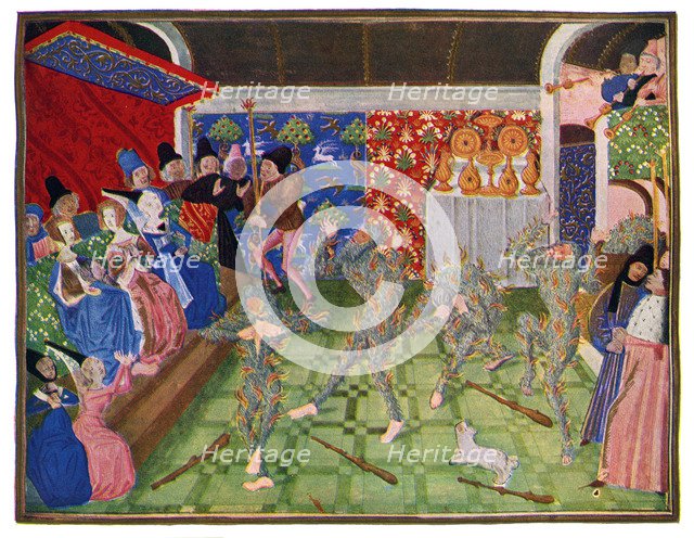 Masquerade at the French court, 1393, (1470-1475).Artist: Master of the Harley Froissart