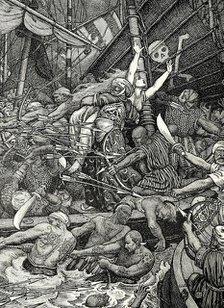 "He saw two cities in a thousand boats all fighting for a woman on the sea", 1898. Creators: Louis John Rhead, George Woolliscroft Rhead.