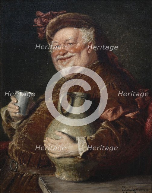 Falstaff with a Tankard of Wine and Tin Cup, 1910. Artist: Gruetzner, Eduard, von (1846-1925)