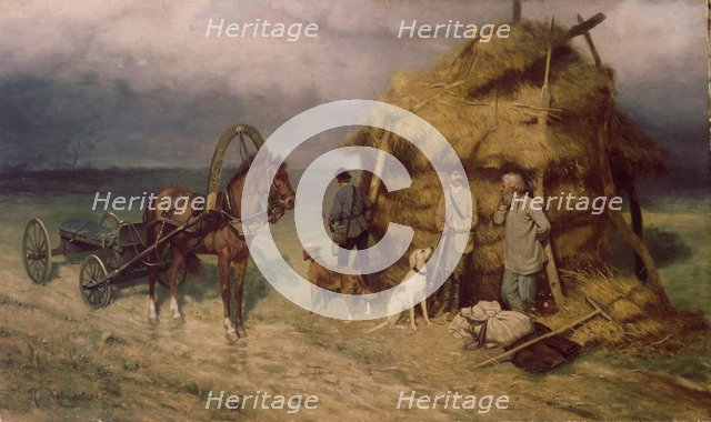 Hunters caught in a storm. Artist: Kovalevsky, Pavel Osipovich (1843-1903)