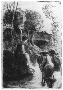 'Vachere au Bord de L'eau', (Cowherd beside Water), c1850-1900 (1924). Artist: Camille Pissarro