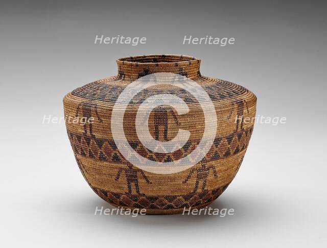 Container with human figures and 'rattlesnake' design, 1870-1910. Creator: Unknown.