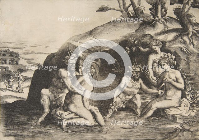 Nymphs and Satyrs bathing, 1531-76. Creator: Giulio Bonasone.