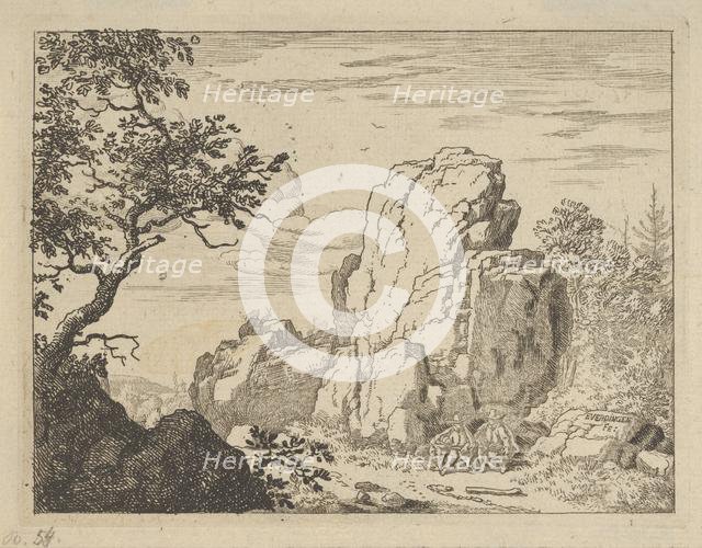 Two Men Seated at the Foot of a High Rock, 17th century. Creator: Allart van Everdingen.