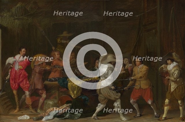 Soldiers fighting over Booty in a Barn, c.1623. Artist: Duyster, Willem Cornelisz (1599-1635)