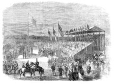 Presentation of the prizes by the Duke of Cambridge in front of the grand stand, 1861. Creator: Unknown.