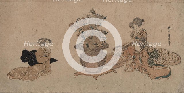 Rikka o nagameru san bijin (Three beauties admiring an arrangement of rikka...), c1810-1815. Creator: Kuninao, Utagawa (1793-1854).