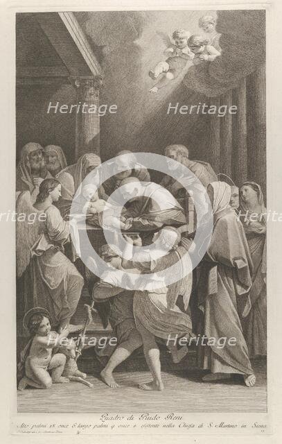 The circumcision of Christ, a group of men, women and angels surrounding him, the..., ca. 1760-1800. Creator: Giuliano Traballesi.