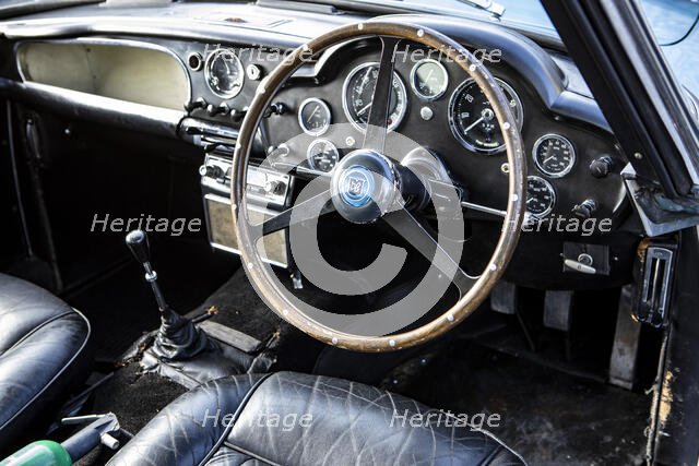 Interior of a 1961 Aston Martin DB4 GT SWB lightweight. Creator: Unknown.