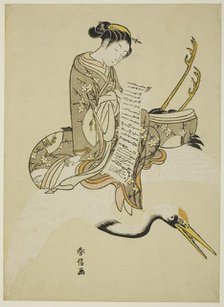 Girl Riding a Crane (parody of Hi Chobo [Chinese: Fei Zhangfang]), c. 1766/67. Creator: Suzuki Harunobu.